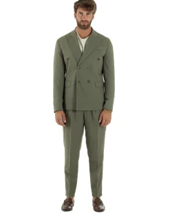 Abito lino uomo vestito doppiopetto sartoriale verde militare AE1169A
