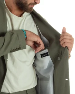 Abito lino uomo vestito doppiopetto sartoriale verde militare AE1169A