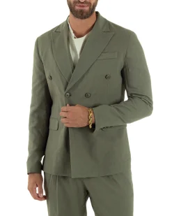 Abito lino uomo vestito doppiopetto sartoriale verde militare AE1169A