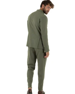Abito lino uomo vestito doppiopetto sartoriale verde militare AE1169A