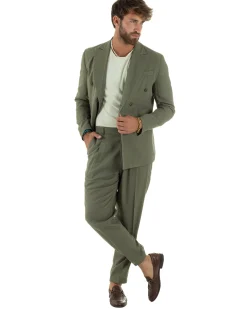 Abito lino uomo vestito doppiopetto sartoriale verde militare AE1169A