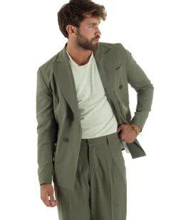 Abito lino uomo vestito doppiopetto sartoriale verde militare AE1169A