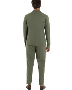 Abito lino uomo vestito doppiopetto sartoriale verde militare AE1169A