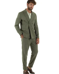 Abito lino uomo vestito doppiopetto sartoriale verde militare AE1169A