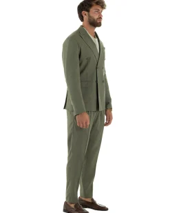 Abito lino uomo vestito doppiopetto sartoriale verde militare AE1169A