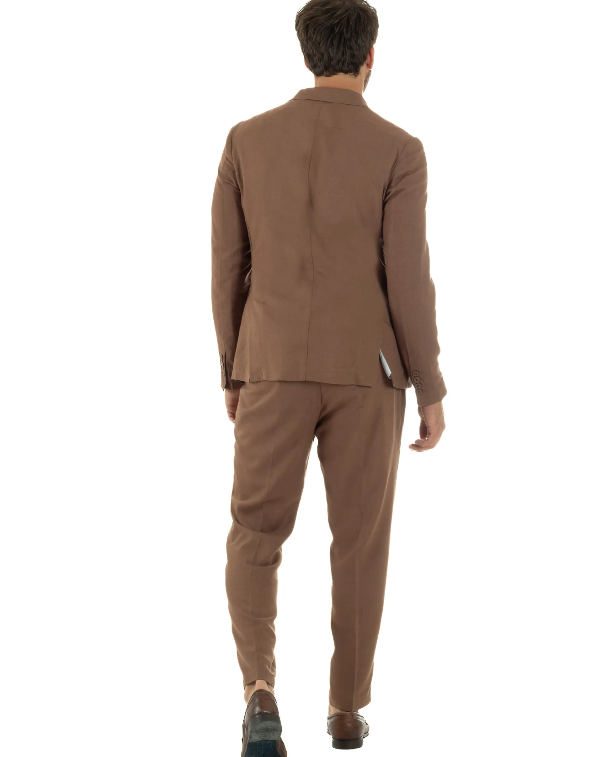 Abito lino uomo vestito doppiopetto sartoriale camel AE1171A
