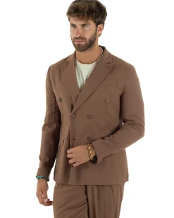 Abito lino uomo vestito doppiopetto sartoriale camel AE1171A