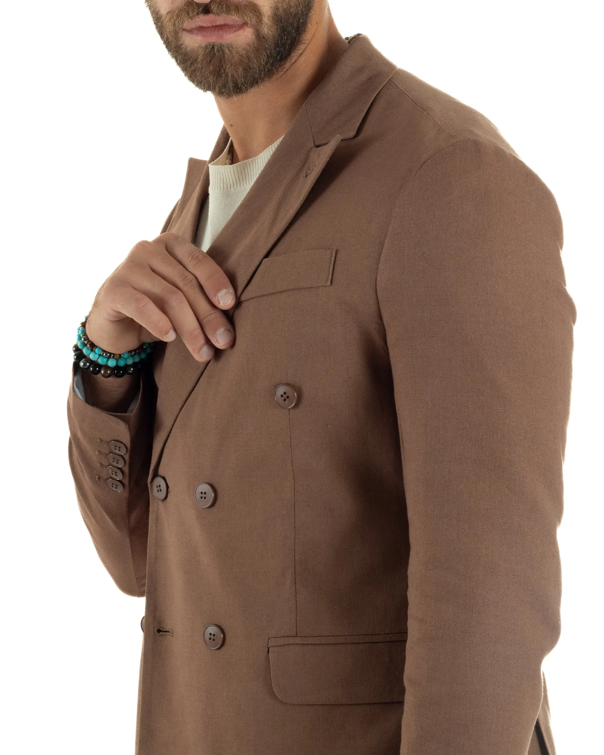 Abito lino uomo vestito doppiopetto sartoriale camel AE1171A