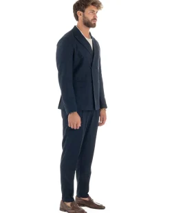 Abito lino uomo vestito doppiopetto sartoriale blu AE1172A