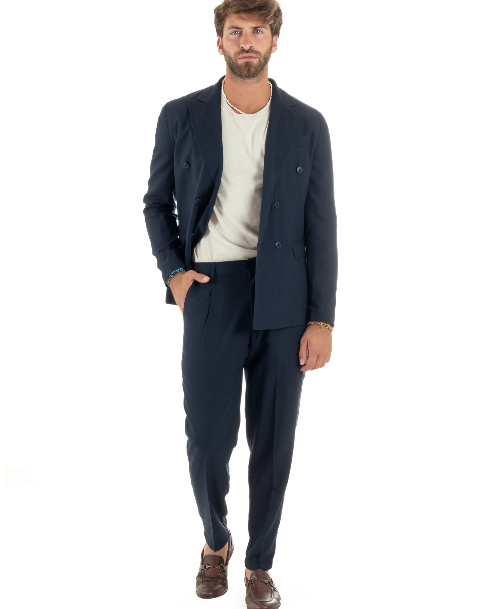 Abito lino uomo vestito doppiopetto sartoriale blu AE1172A