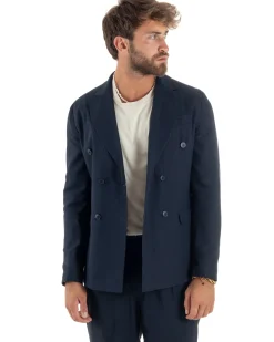 Abito lino uomo vestito doppiopetto sartoriale blu AE1172A