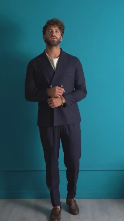 Abito lino uomo vestito doppiopetto sartoriale blu AE1172A