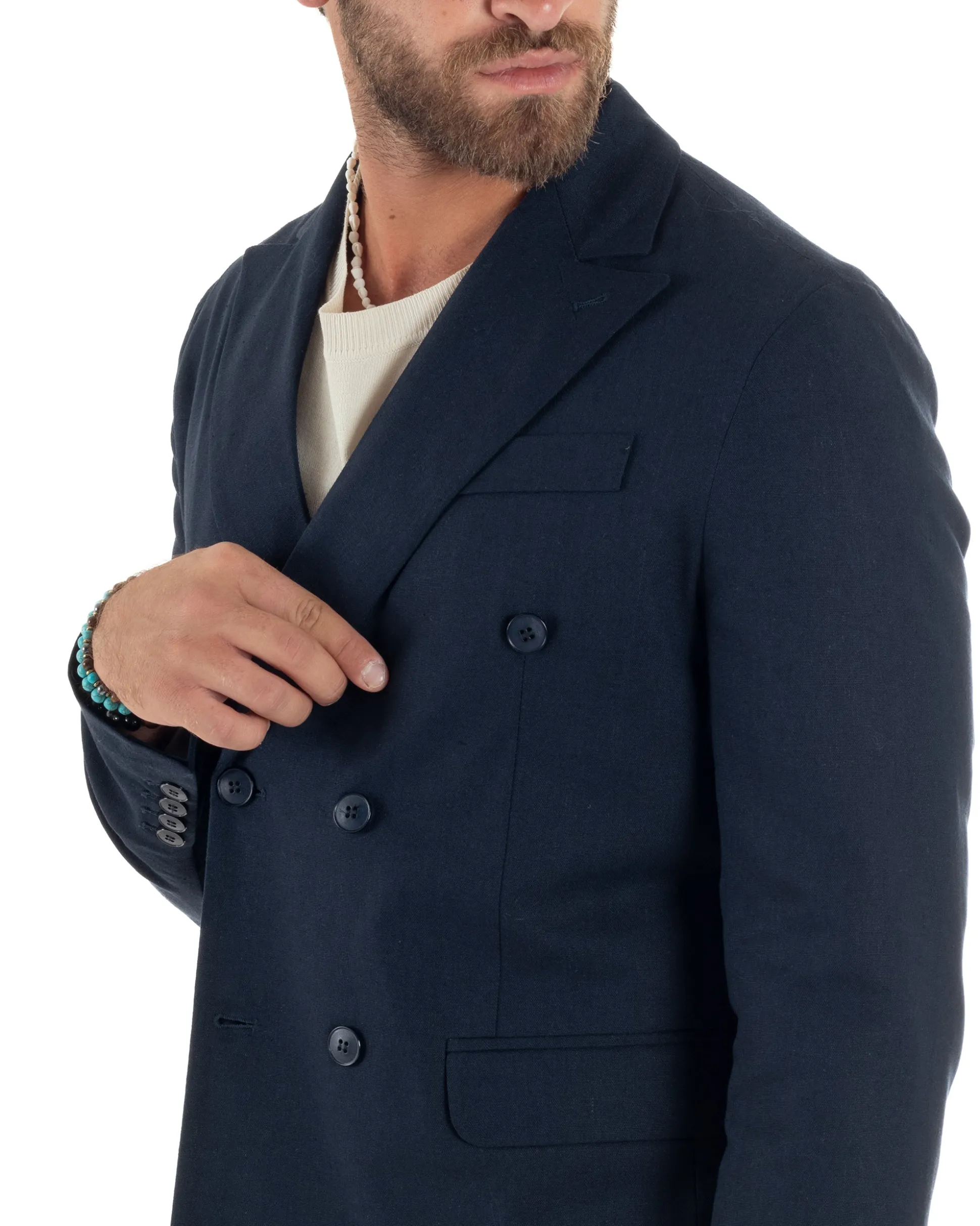 Abito lino uomo vestito doppiopetto sartoriale blu AE1172A