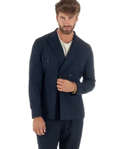 Abito lino uomo vestito doppiopetto sartoriale blu AE1172A