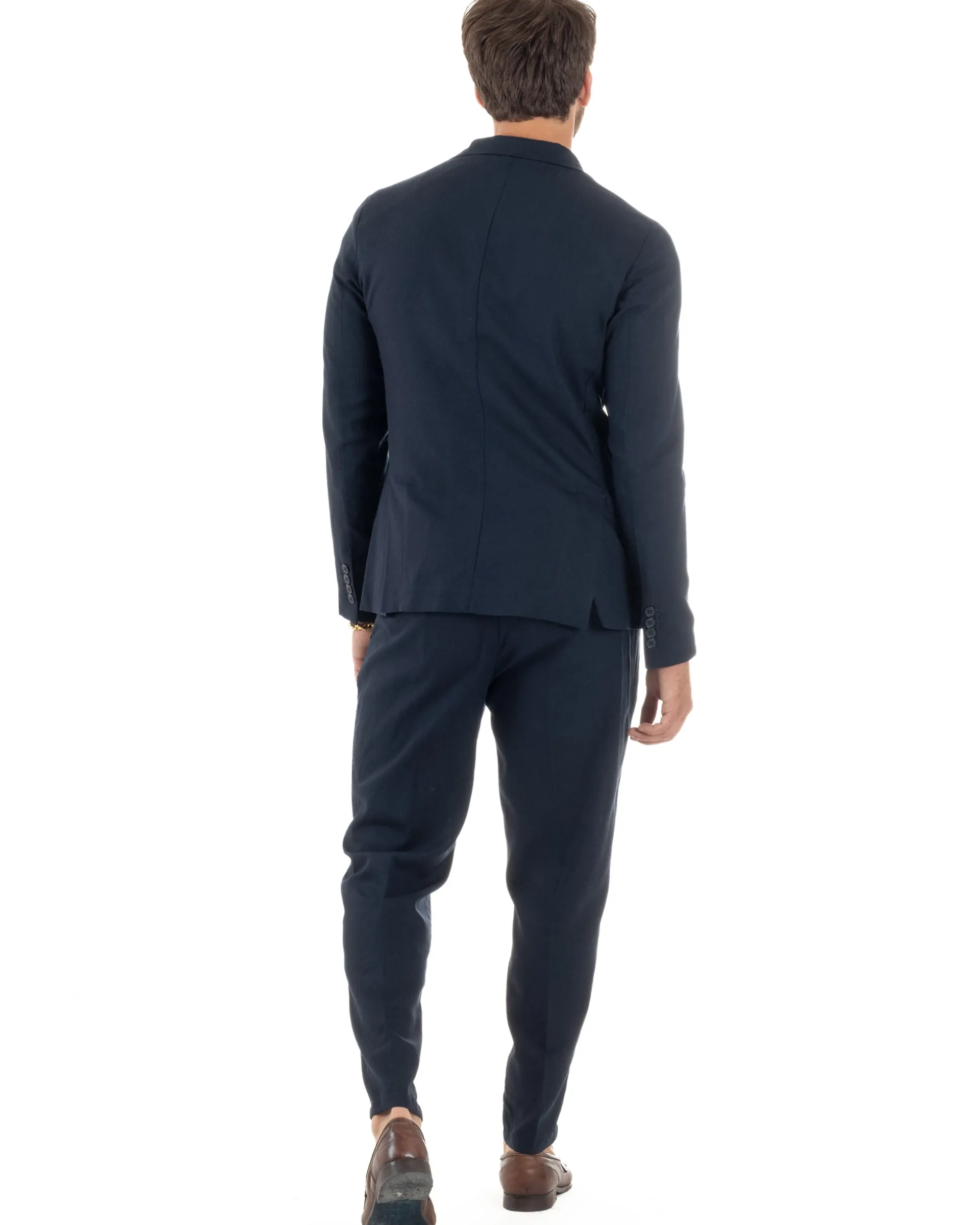 Abito lino uomo vestito doppiopetto sartoriale blu AE1172A
