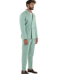 Abito lino uomo vestito doppiopetto sartoriale verde acqua AE1168A