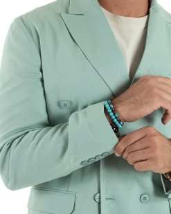 Abito lino uomo vestito doppiopetto sartoriale verde acqua AE1168A