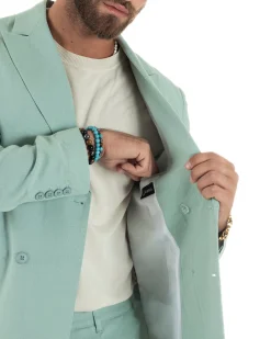 Abito lino uomo vestito doppiopetto sartoriale verde acqua AE1168A