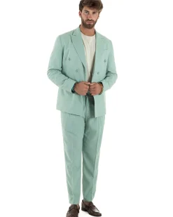 Abito lino uomo vestito doppiopetto sartoriale verde acqua AE1168A