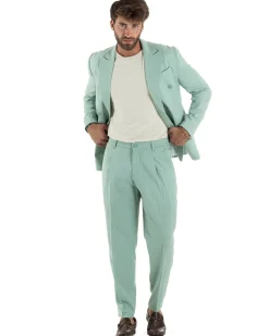 Abito lino uomo vestito doppiopetto sartoriale verde acqua AE1168A