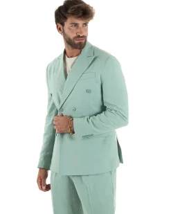 Abito lino uomo vestito doppiopetto sartoriale verde acqua AE1168A