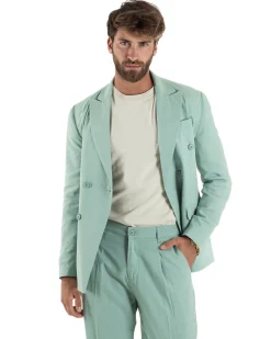 Abito lino uomo vestito doppiopetto sartoriale verde acqua AE1168A
