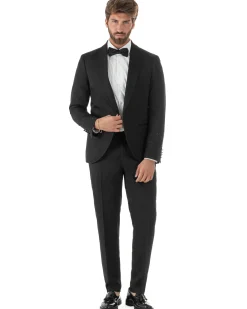 Abito monopetto uomo smoking brillantinato rever sciallato nero GIOSAL-AE1233A