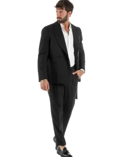 Abito uomo completo doppiopetto rever scialle cintura pantaloni pinces nero BlackSunday AE1245A