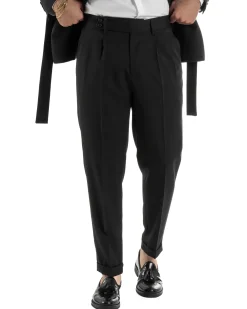 Abito uomo completo doppiopetto rever scialle cintura pantaloni pinces nero BlackSunday AE1245A
