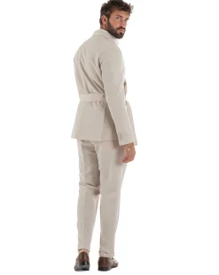 Abito uomo completo doppiopetto rever scialle cintura pantaloni pinces beige BlackSunday AE1246A