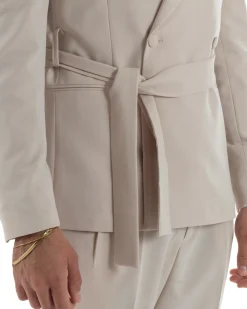 Abito uomo completo doppiopetto rever scialle cintura pantaloni pinces beige BlackSunday AE1246A