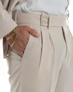 Abito uomo completo doppiopetto rever scialle cintura pantaloni pinces beige BlackSunday AE1246A