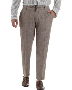 Abito uomo completo lino giacca monopetto pantaloni pinces coulisse marrone BERNA M-261359
