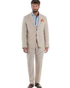 Abito uomo completo lino giacca monopetto pantaloni pinces coulisse beige BERNA M-261359