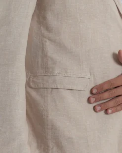 Abito uomo completo lino giacca monopetto pantaloni pinces coulisse beige BERNA M-261359