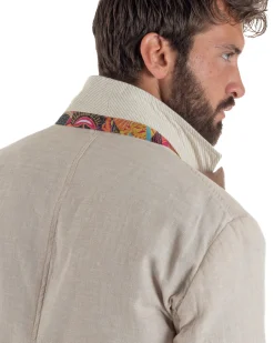 Abito uomo completo lino giacca monopetto pantaloni pinces coulisse beige BERNA M-261359