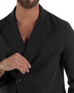 Abito uomo doppiopetto asimettrico completo relaxed fit giacca crop pantaloni baggy nero GIOSAL-AE1266A