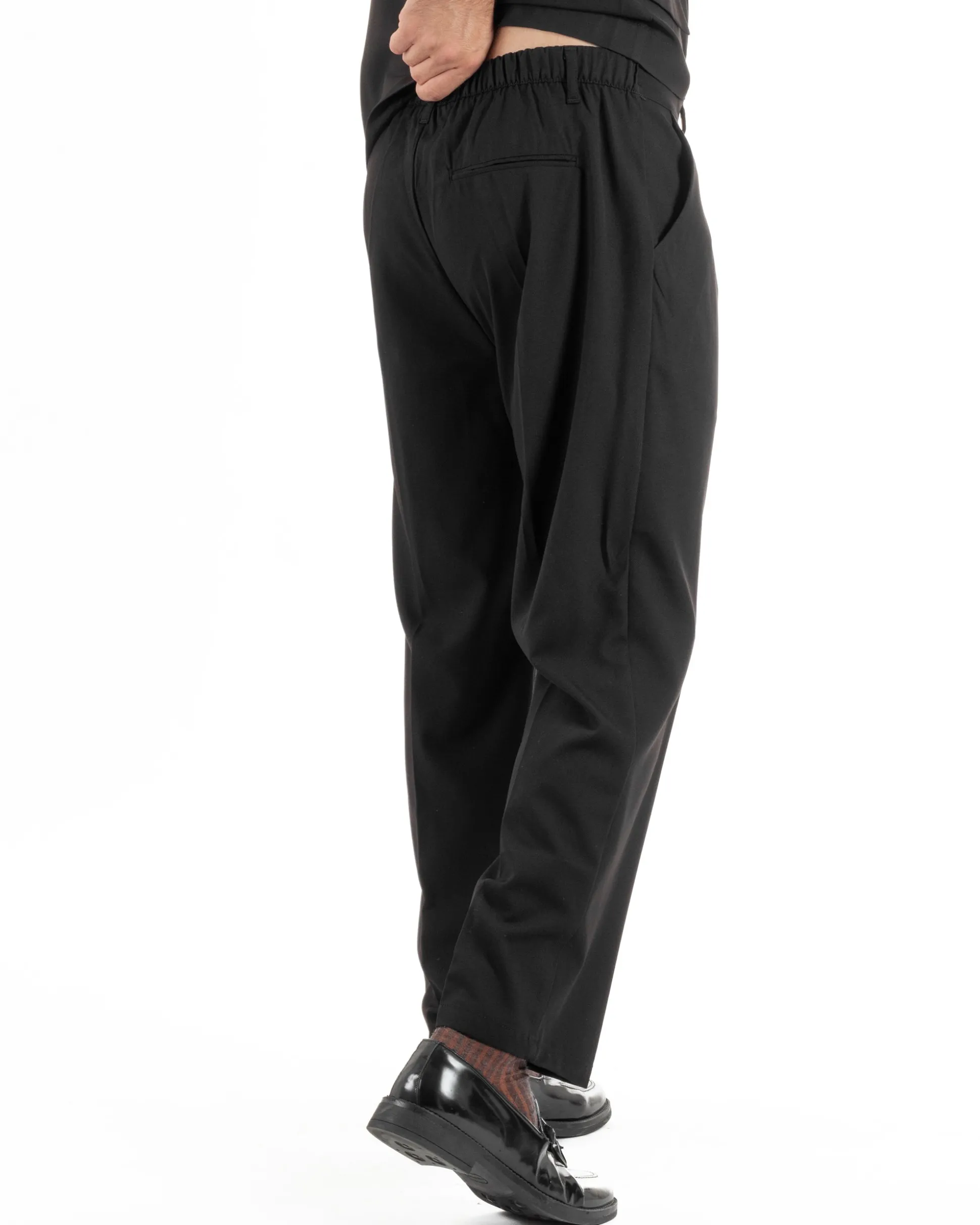 Abito uomo doppiopetto asimettrico completo relaxed fit giacca crop pantaloni baggy nero GIOSAL-AE1266A
