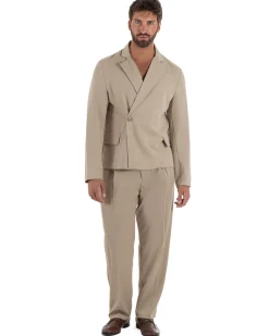 Abito uomo doppiopetto asimettrico completo relaxed fit giacca crop pantaloni baggy beige GIOSAL-AE1265A