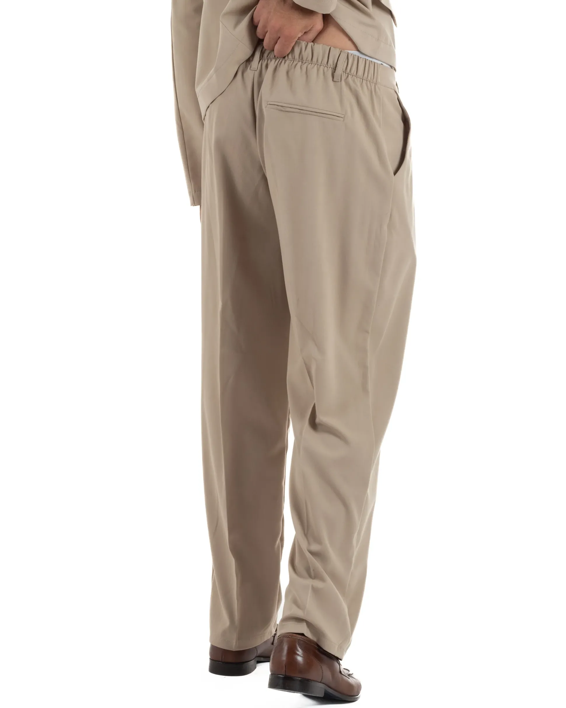Abito uomo doppiopetto asimettrico completo relaxed fit giacca crop pantaloni baggy beige GIOSAL-AE1265A