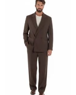 Abito uomo doppiopetto 2 bottoni vestito viscosa over pantaloni baggy marrone GIOSAL-AE1217A