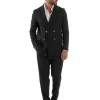 Abito Uomo Doppiopetto Bottoni In Metallo Completo Sartoriale Vestito Elegante Giacca Rever A Lancia Pantaloni Con Pinces Casual Nero GIOSAL-AE1138A