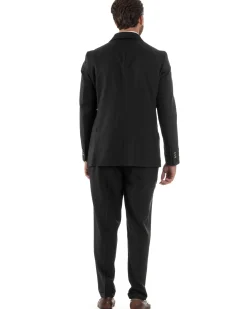 Abito Uomo Doppiopetto Bottoni In Metallo Completo Sartoriale Vestito Elegante Giacca Rever A Lancia Pantaloni Con Pinces Casual Nero GIOSAL-AE1138A