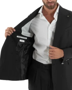 Abito Uomo Doppiopetto Bottoni In Metallo Completo Sartoriale Vestito Elegante Giacca Rever A Lancia Pantaloni Con Pinces Casual Nero GIOSAL-AE1138A