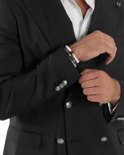 Abito Uomo Doppiopetto Bottoni In Metallo Completo Sartoriale Vestito Elegante Giacca Rever A Lancia Pantaloni Con Pinces Casual Nero GIOSAL-AE1138A