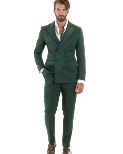 Abito uomo doppiopetto completo giacca rever raso pantaloni smoking elegante sartoriale verde GIOSAL-AE1100A