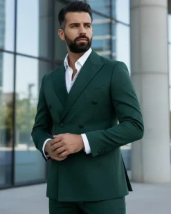 Abito uomo doppiopetto completo giacca rever raso pantaloni smoking elegante sartoriale verde GIOSAL-AE1100A