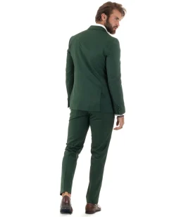 Abito uomo doppiopetto completo giacca rever raso pantaloni smoking elegante sartoriale verde GIOSAL-AE1100A
