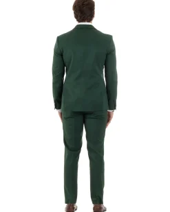 Abito uomo doppiopetto completo giacca rever raso pantaloni smoking elegante sartoriale verde GIOSAL-AE1100A
