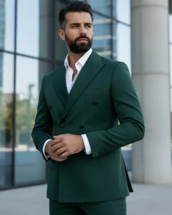 Abito uomo doppiopetto completo giacca rever raso pantaloni smoking elegante sartoriale verde GIOSAL-AE1100A